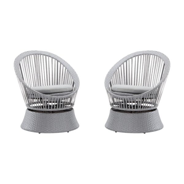 Modern Swivel Wicker Lounge Chair Set With Rattan And Iron Frame, Stylish Round Design For Indoor Or Outdoor Relaxation - Silver Gray
