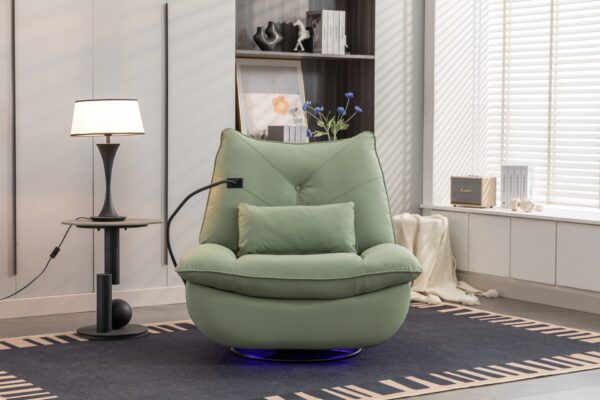 270 Swivel Glider Recliner Chair, Power Recliner Rocking Chair, USB Port Charge For Nursery Chair With Atmosphere Lamp For Living Room Bedroom Apartment - Green