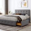 Queen Size Upholstered Platform Bed With Classic Headboard And 4 Drawers, No Box Spring Needed - Light Gray - Image 13