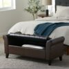 Hayes Contemporary Armed Storage Bench With Button Tufting - Brown - Image 9