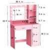 Vanity Desk With Mirror & Light, Large Drawer Three Level Storage Dresser, 3 Lighting Modes Adjustable Brightness, Bedroom Dressing Table - Pink - Image 8