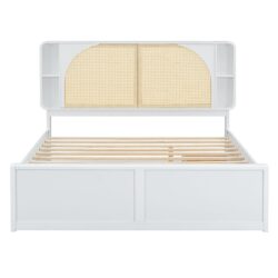 Queen Size Headboard Bed With 2 Drawers And Trundle - White