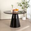 Modern High Gloss Minimalist Round Dining Table - Black - Image 6
