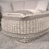 Rustic Wool And Cotton Large Pouf, Handcrafted Tufted Design - Brown / Beige - Image 2