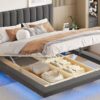 Queen Size Upholstered Hydrualic Platform Floating Bed With LED Light And USB Port - Gray - Image 27