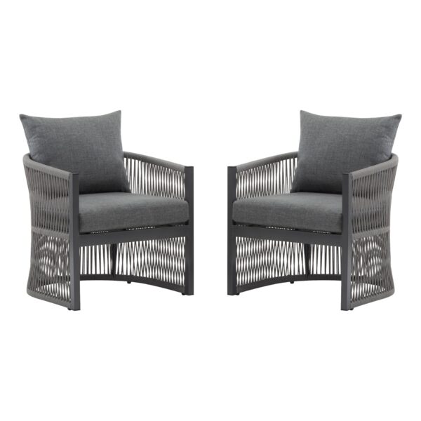 Modern Curved Aluminum Lounge Chair With Rope Weave Design And Cushioned Comfort (Set of 2) - Gray