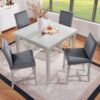 5 Pieces Counter Height Table Set, Wooden Kitchen Table Set With Square Table And 4 Upholstered Chairs - Silver Gray - Image 2