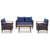 4 Piece Garden Furniture, Patio Seating Set, Outdoor Sofa Set, Wood Table And Legs - Brown / Blue - Image 10