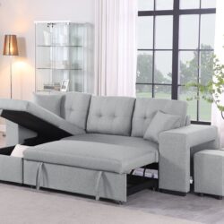 Daniel - Upholstered Reversible Sectional With Pull Out Loveseat - Light Gray