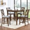5 Piece Dining Table Set, Wooden Dining Square Table Set For 4, Counter Height Kitchen Table Set With Square Table And 4 Upholstered Chairs For Small Space - Walnut - Image 2