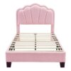 Twin Size Upholstered Flower-Shape Bed, Elegant Flowers Headboard With LED Light Strip, Sherpa Fabric Platform Bed With Slats Support - Pink - Image 6