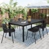 Modern Metal And Polypropylene 7 Piece Outdoor Dining Set With Stackable Chairs - Black - Image 2