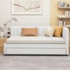Twin Size Sofa Bed Upholstered Daybed With Trundle Frame No Box Spring Needed, Linen - Beige - Image 15