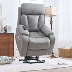 35.4" Electric Power Lift Recliner Chair, Fabric Recliner Chair, Home Theater Seating, Living Room Chair, Side Pocket, Remote Control - Light Gray