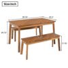 3 Pieces Acacia Wood Table Bench Dining Set For Outdoor & Indoor Furniture With 2 Benches, Picnic Beer Table For Patio, Porch, Garden, Poolside - Natural - Image 3