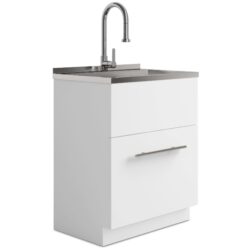 Metro - Laundry Cabinet & Faucet And Stainless Steel Sink - White
