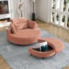 Corduroy Sofa With Two Throw Pillows, A Waist Pillow And An Extra Tray Is Comfortable For A Small Apartment Bedroom - Orange - Image 5