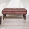 Buffalo - Brown Leather Ottoman With Castor Legs - Walnut - Image 5