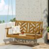 Alejandro - Exotic Acacia Wood Porch Swing With Slat Panel Seating - Teak - Image 5