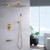 Modern 10" Wall Mounted Rainfall Shower Head System - Brushed Gold - Image 2