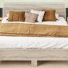 King Size Floating Platform Bed, With LED Lights, Bedside Nightstand - Natural - Image 11