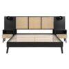 Queen Size Bed Frame With 2 Nightstands Elegant Design With Lamps - Black - Image 4