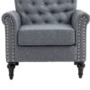 29.92" Mid-Century Modern Accent Chair, Linen Armchair With Tufted Back / Wood Legs, Upholstered Lounge Arm Chair Single Sofa For Living Room Bedroom - Gray - Image 13