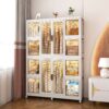 Portable Wardrobe Closet Storage Organizer For Clothes With Magnetic Doors, 12 Cubes & 2 Hanging Rods - White - Image 12