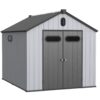 1 Resin Plastic Storage Shed For Backyard Garden With Spire Tool Storage - Black / Gray - Image 15
