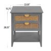 2 Drawer Side Table - Natural Rattan - End Table - Suitable For Bedroom, Living Room, Or Study - Gray - Image 3