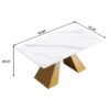 63" Modern Artificial Stone Straight Edge Golden Metal Leg Dining Table - White / Gold - Image 12