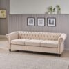 Chesterfield Style 3 Seater Sofa With Deep Button Tufting - Beige - Image 4