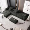 Modern Oversized Modular Sectional Sofa, Sparkling Fabric Soft Cushion Sofa With 6 Pillows, 6 Pieces Diy Combination Tufted Sofa, No Assembly Required - Black - Image 11