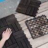 Acacia Wood Interlocking Deck Tiles Checker Pattern Outdoor Flooring - Dark Brown - Image 8