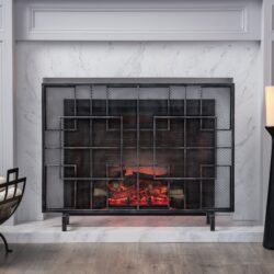 Dorothy - Modern Single Panel Iron Fire Screen With Geometric Pattern - Black / Sliver
