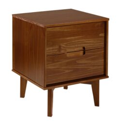 Mid-Century Modern 2 Drawer Solid Wood Nighstand With Cutout Handles - Walnut