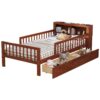 Twin Size Bed With Headboard Storage Rack, 2 Under Bed Drawers, 3 - Side Guardrails For Safety And Security - Walnut - Image 18