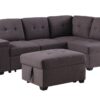 Katie - Linen Sleeper Sectional Sofa With Storage Ottoman, Storage Arm - Brown - Image 4