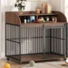 Heavy Duty Large Dog Crate Furniture For Large Medium Dog With Lockable Wheels, Wooden Dog Crate Dog Kennel, End Table Crate With Double Layer Storage - Brown - Image 4