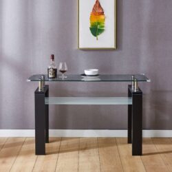 Console Table, Tempered Glass Top, Modern Foyer Area Table - Black