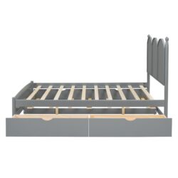 Queen Size Platform Bed With With 2 Big Drawers, Twin Long Size Trundle - Gray