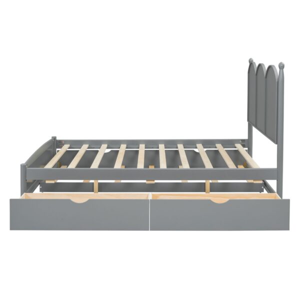Queen Size Platform Bed With With 2 Big Drawers, Twin Long Size Trundle - Gray