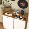 Shoe Storage Cabinet With 4 Flip Drawers And Wooden Handle For Entryway - Natural - Image 6