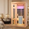 Low Emf Front Door With Heating Panel 2 Person Hemlock Far Infrared Indoor Suana Room - Natural - Image 2