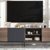 Modern TV With 3 Cabinets & Open Shelves, Color-Matching Media Console Table For Tvs Up To 80'', Entertainment Center With Drop Down Door For Living Room - Dark Brown - Image 24