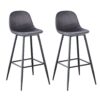 Bar Stools (Set of 2) Velvet Barstool Modern Counter Bar Height Chair With Back, Sturdy Metal Legs & Footrests, Island Stool For Kitchen Bar - Dark Gray - Image 3