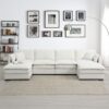 Chenille Modular Sectional Sofa, U Shaped Cloud Couch Set With Double Cushions, 6 Seat Sleeper Sofa Bed With Ottomans, Oversized Indoor Furniture - Cream - Image 11
