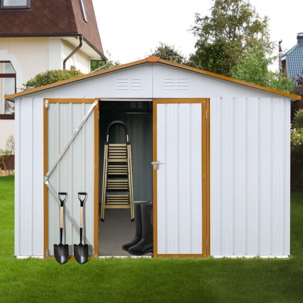 10'x12' Garden Sheds Outdoor Storage Sheds - White / Yellow