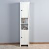 Wooden Bathroom Floor Storage Cabinet With 2 Doors And 6 Shelves - White - Image 21