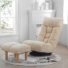 Japanese Style Single Reclining Sofa Chair With Adjustable Features Cotton For Balcony And Leisure - White - Image 3